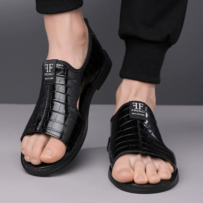 👞 Premium Crocodile Pattern Genuine Leather Sandals ✨