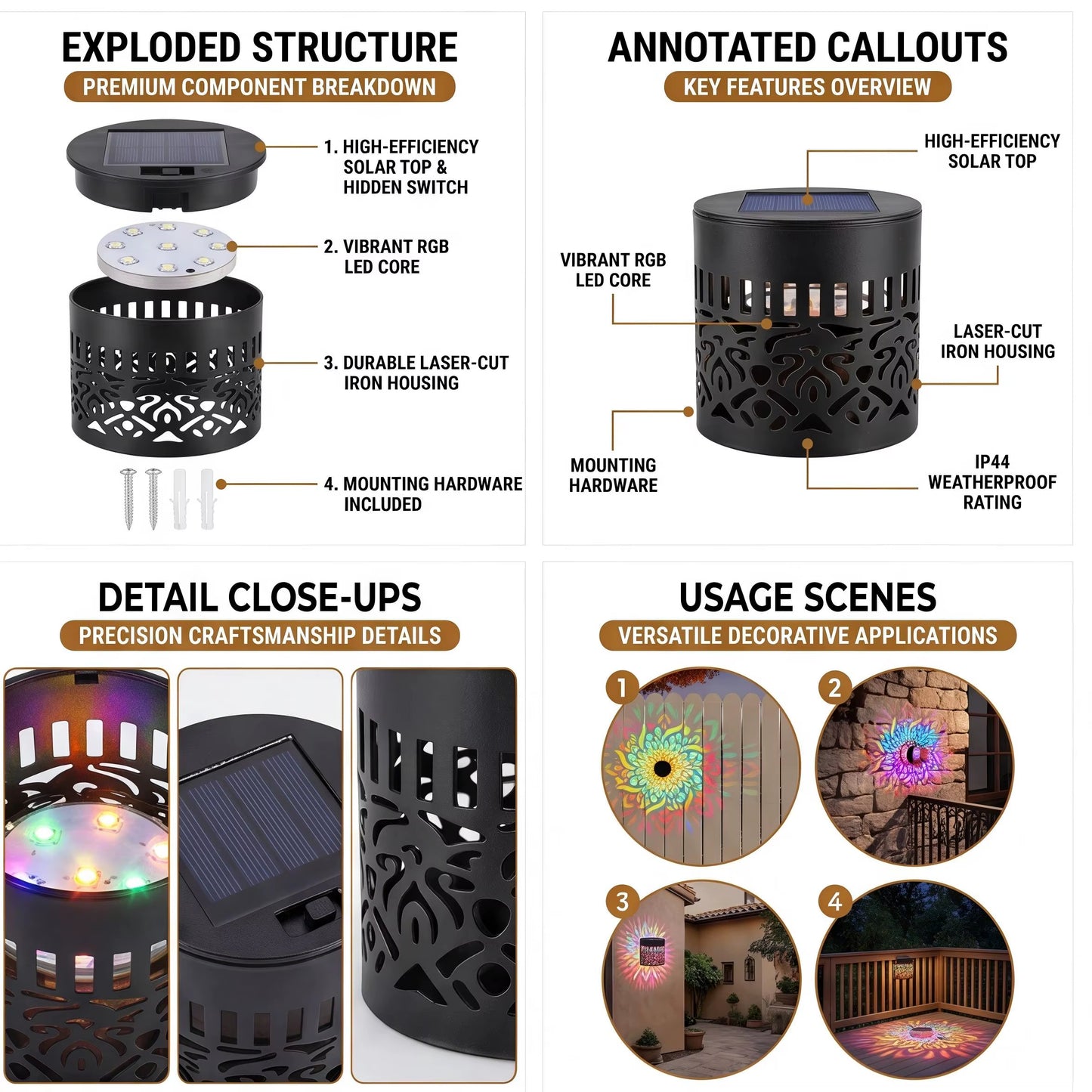 ✨ Lumara™ 2026 Solar Mandala Wall Lights – 4-Pack Outdoor Garden Fence Projectors
