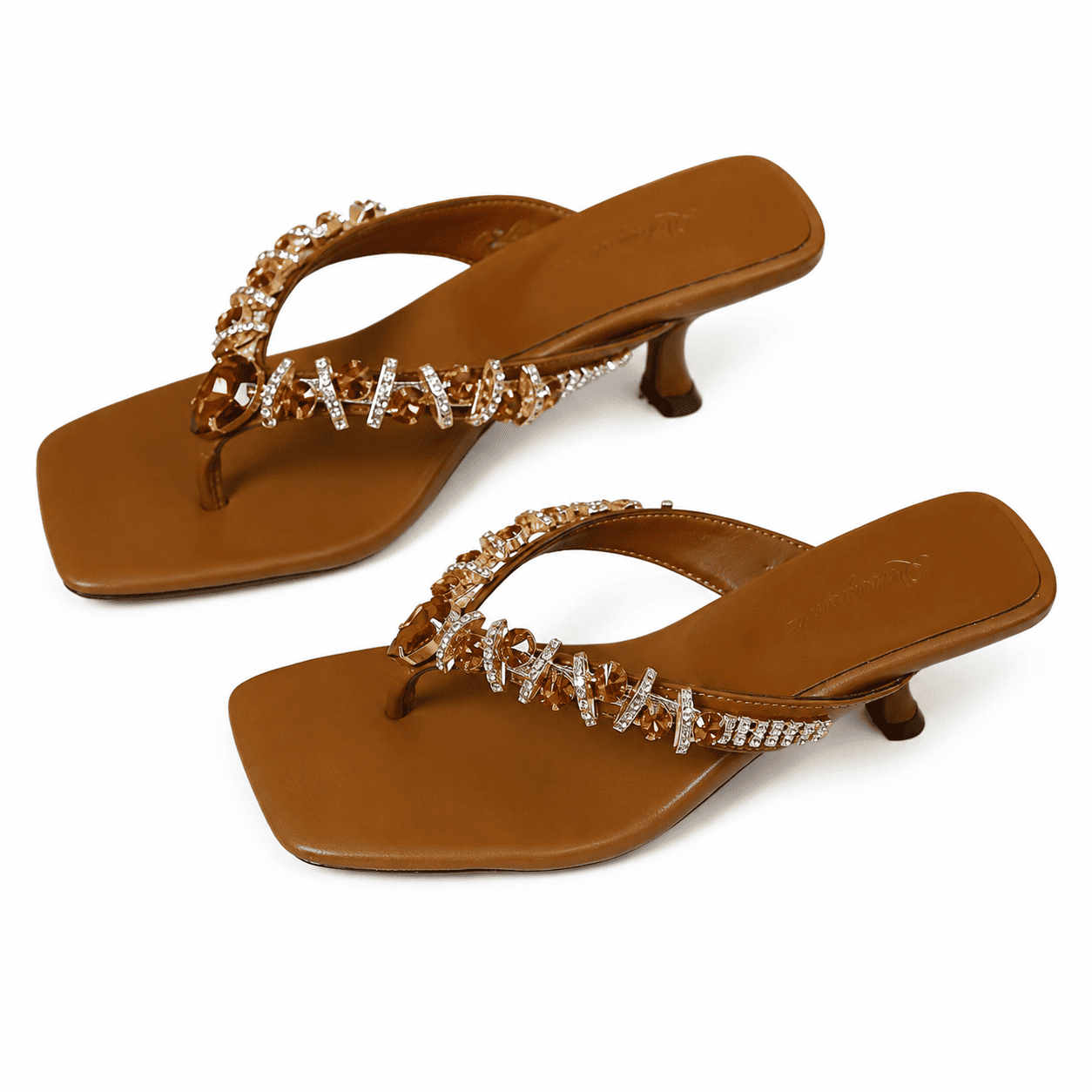 ✨ High-End Rhinestone Square-Toe High-Heeled Sandals 👠💎