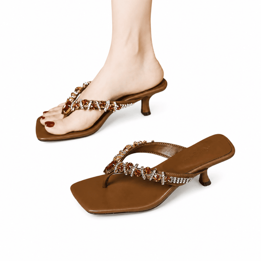 ✨ High-End Rhinestone Square-Toe High-Heeled Sandals 👠💎