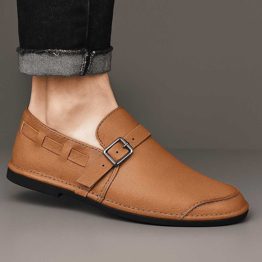 Men’s Casual Leather Loafers – Classic Buckle Design, Comfortable & Stylish Slip-On Shoes