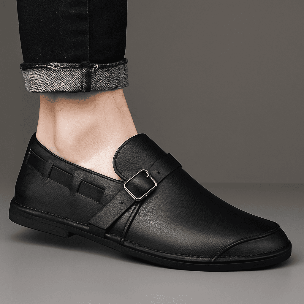 Men’s Casual Leather Loafers – Classic Buckle Design, Comfortable & Stylish Slip-On Shoes