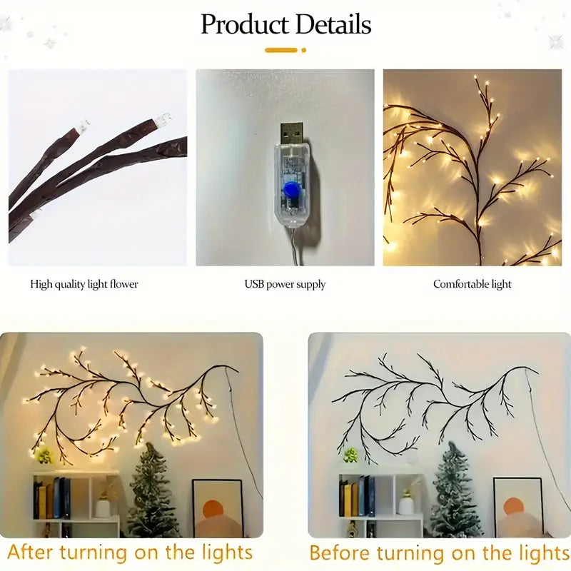 Décoration murale en forme de branche de saule alimentée par USB , adaptée pour le salon, la chambre à coucher, le mariage...