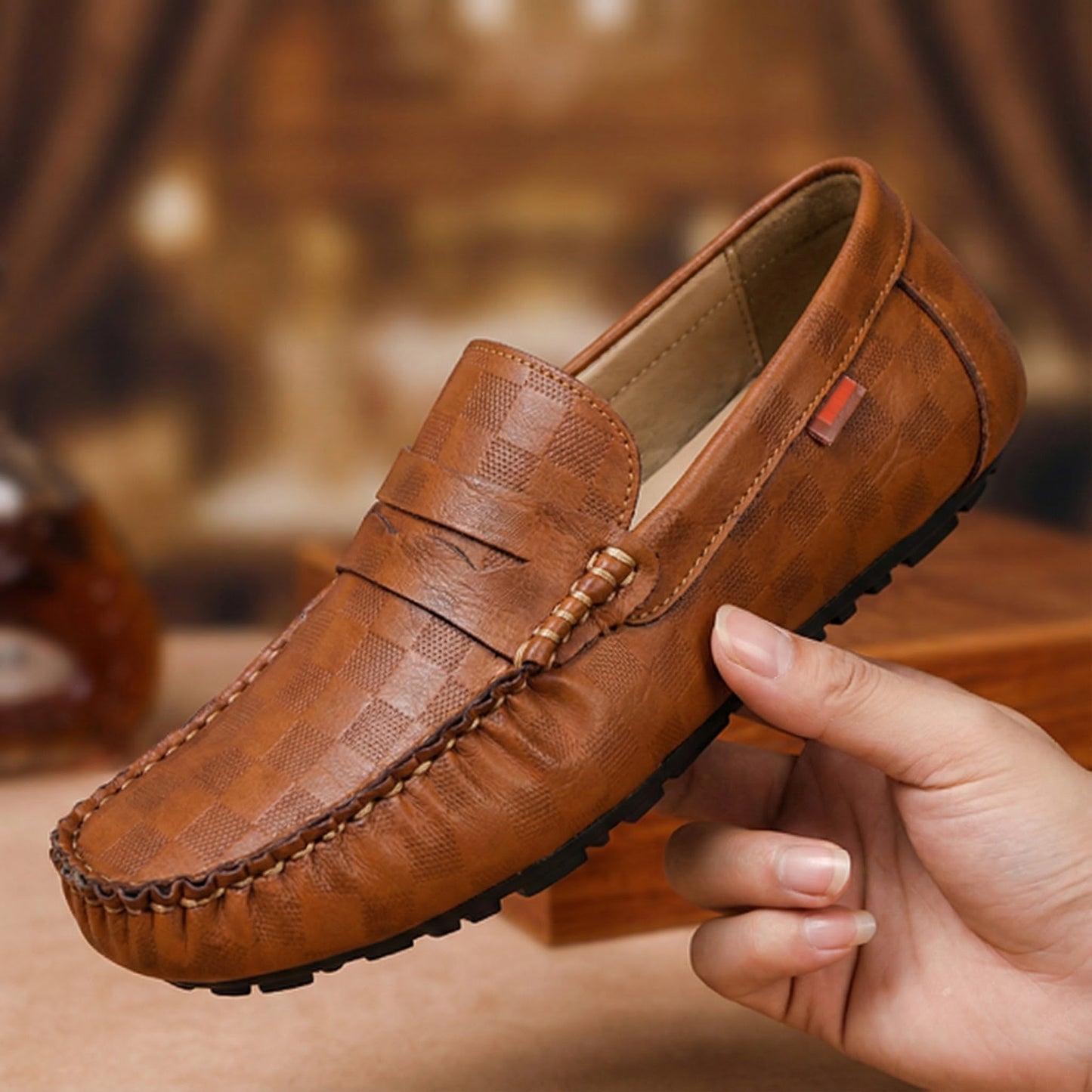 👞 Men’s Hand-Stitched Leather Casual Driving Loafers