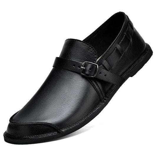 Men’s Casual Leather Loafers – Classic Buckle Design, Comfortable & Stylish Slip-On Shoes