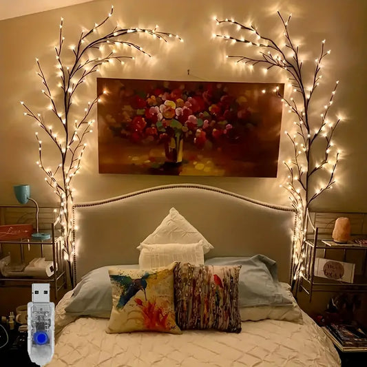 Décoration murale en forme de branche de saule alimentée par USB , adaptée pour le salon, la chambre à coucher, le mariage...