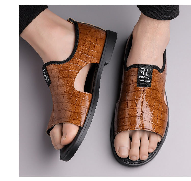 👞 Premium Crocodile Pattern Genuine Leather Sandals ✨