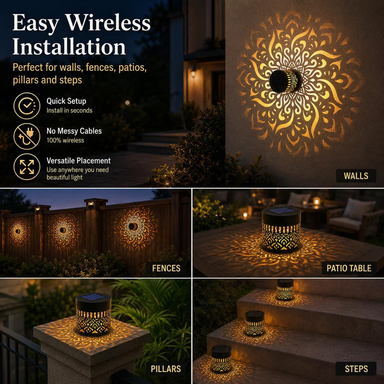 ✨ Lumara™ 2026 Solar Mandala Wall Lights – 4-Pack Outdoor Garden Fence Projectors